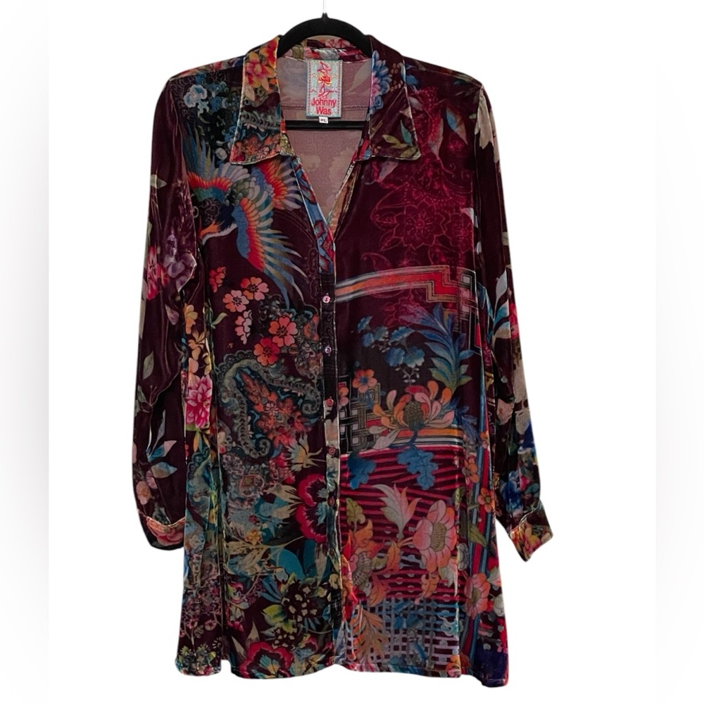 JOHNNY WAS Velvet Tunic Length Blouse PL
